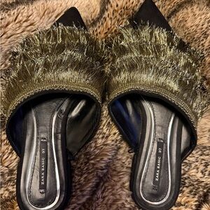 Zara Black and Gold Fringe Women's Shoes Used